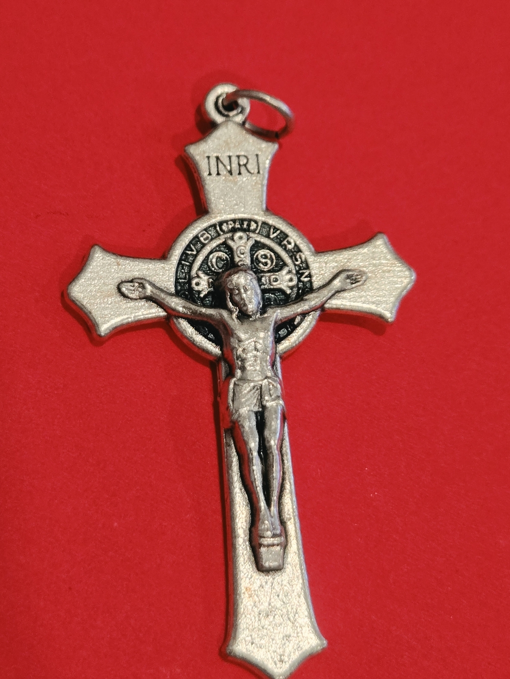 Silver Tone St. Benedict Crucifix Pendant with INRI
